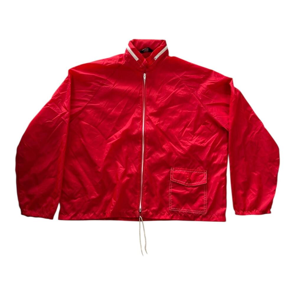 Vintage Sears Jacket Mens XL Red Nylon Windbreaker Full Zip Pocket Stand Collar